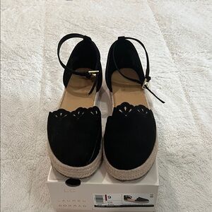 LC Lauren Conrad Black Scalloped Espadrille Ankle-Strap Flats